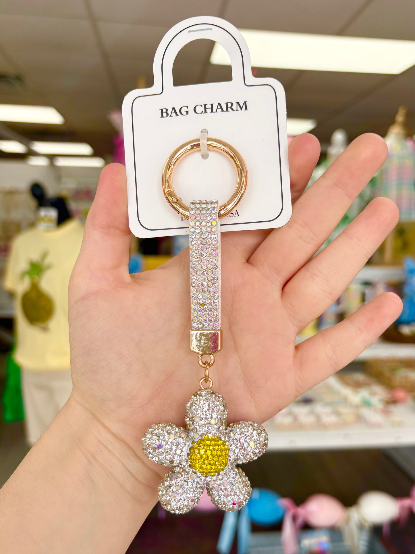Rhinestone Daisy Keychain