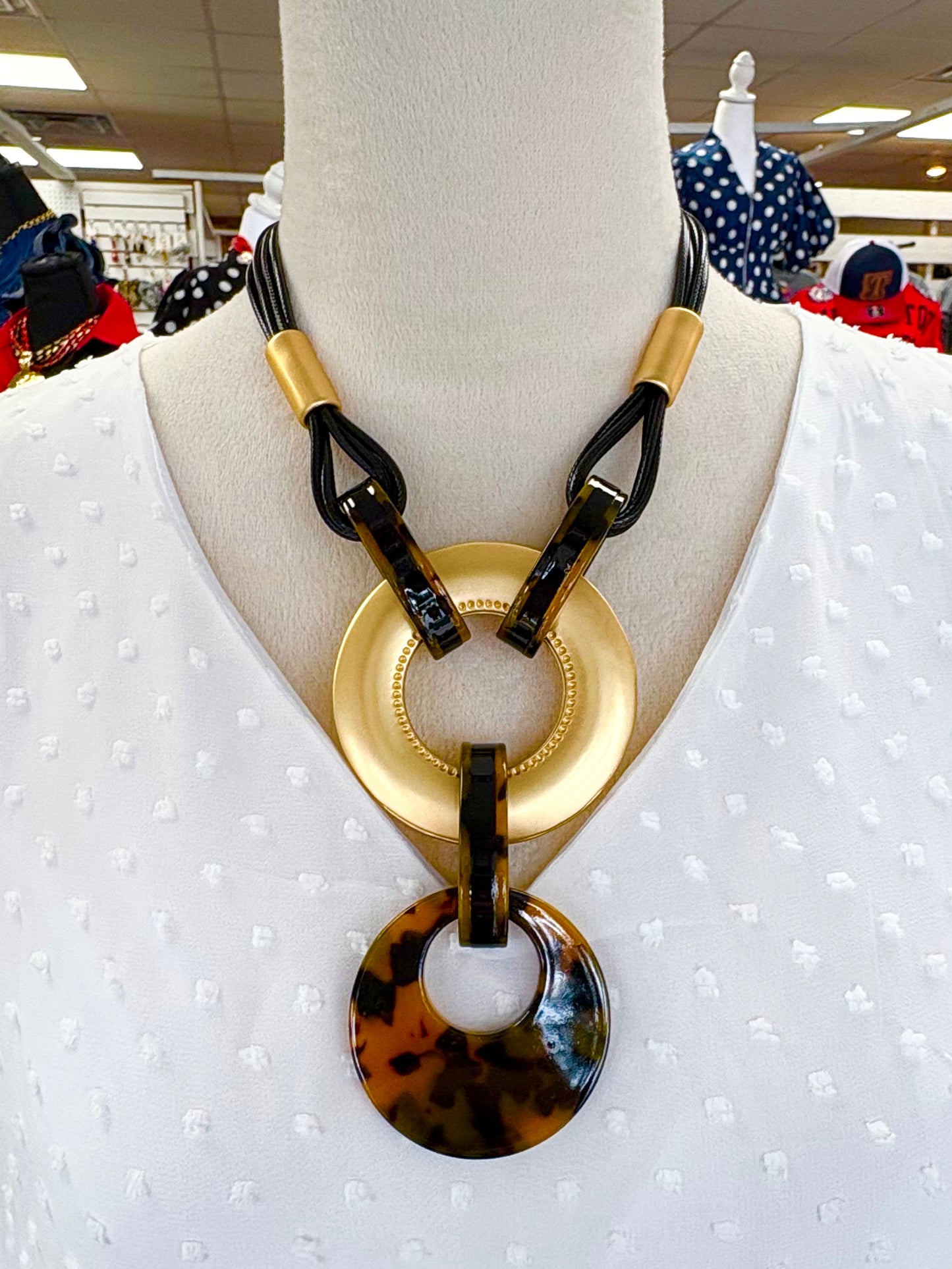 Black Wire Matte Gold Tortoise Necklace