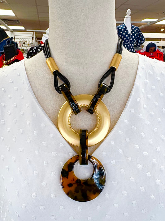 Black Wire Matte Gold Tortoise Necklace