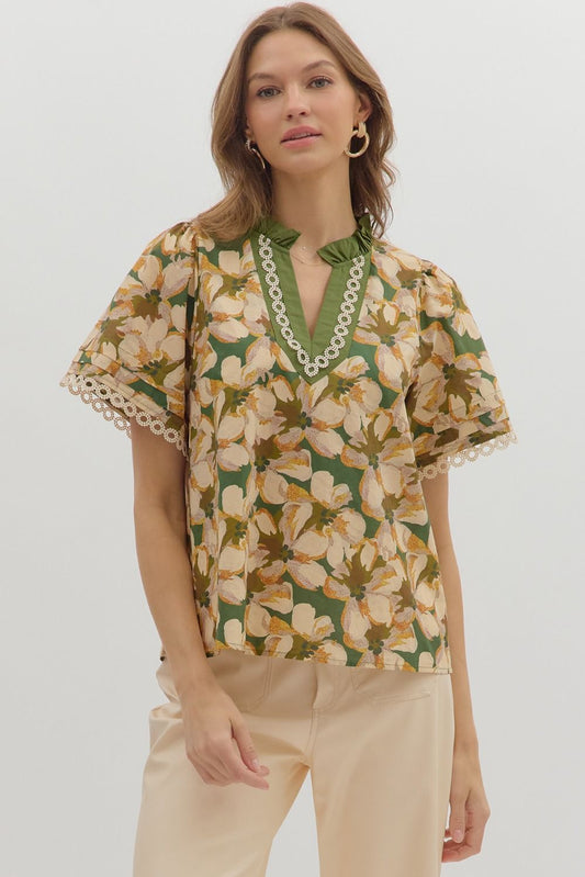 Women’s Olive Floral Entro Top