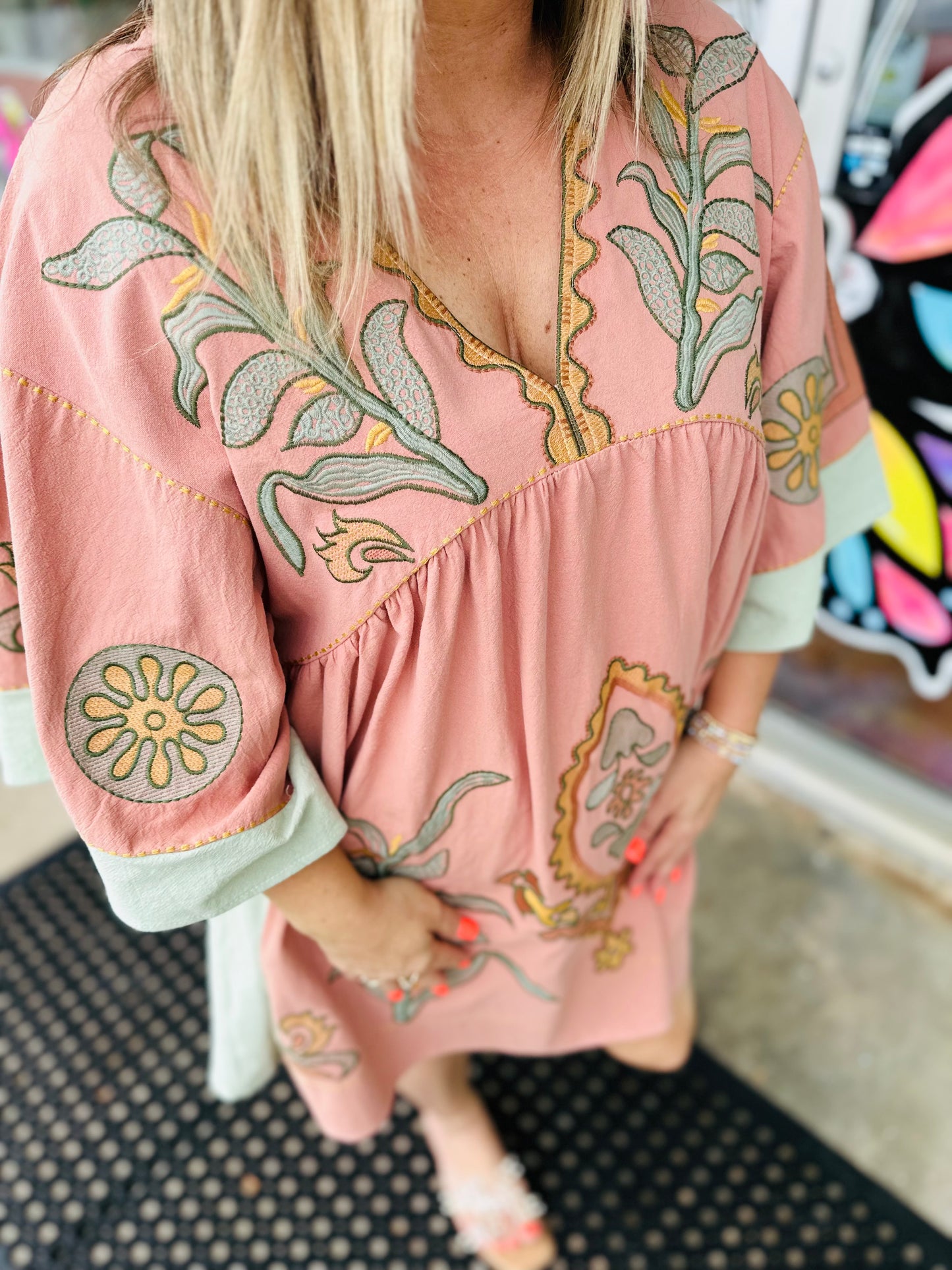 Women’s Pink & Sage Embroidered Dress