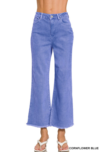 Women’s Cornflower Blue Acid Washed High Waist Frayed Bootcut Jeans