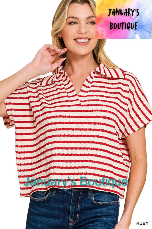 Women’s Ruby Stripe Collared Top