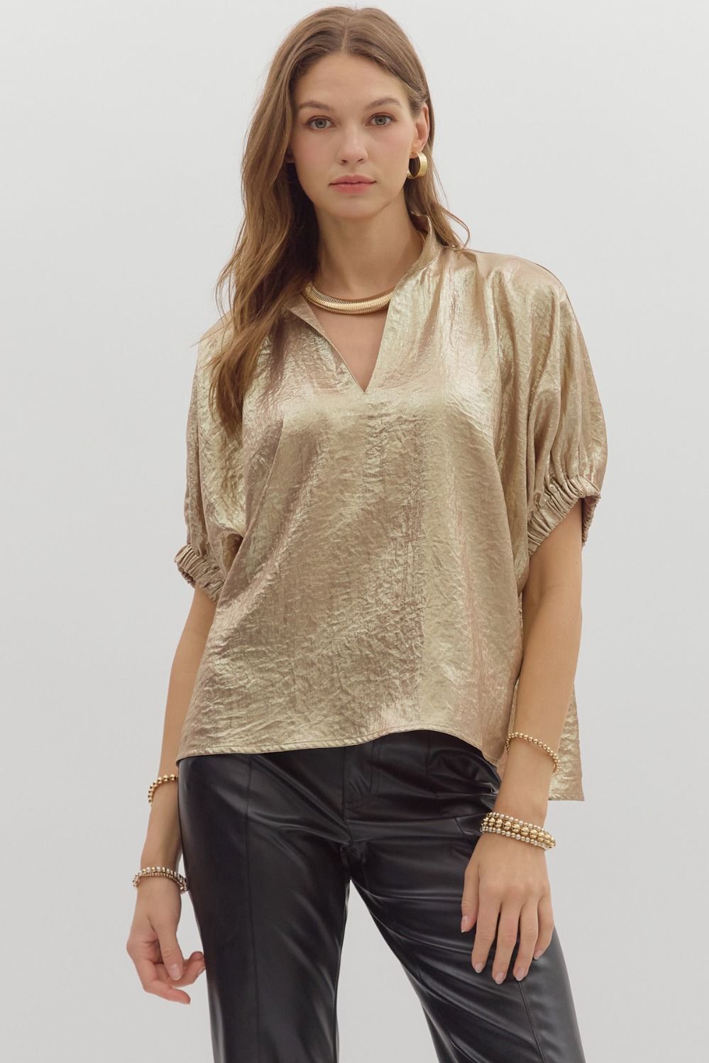 Women’s Metallic V-neck Top
