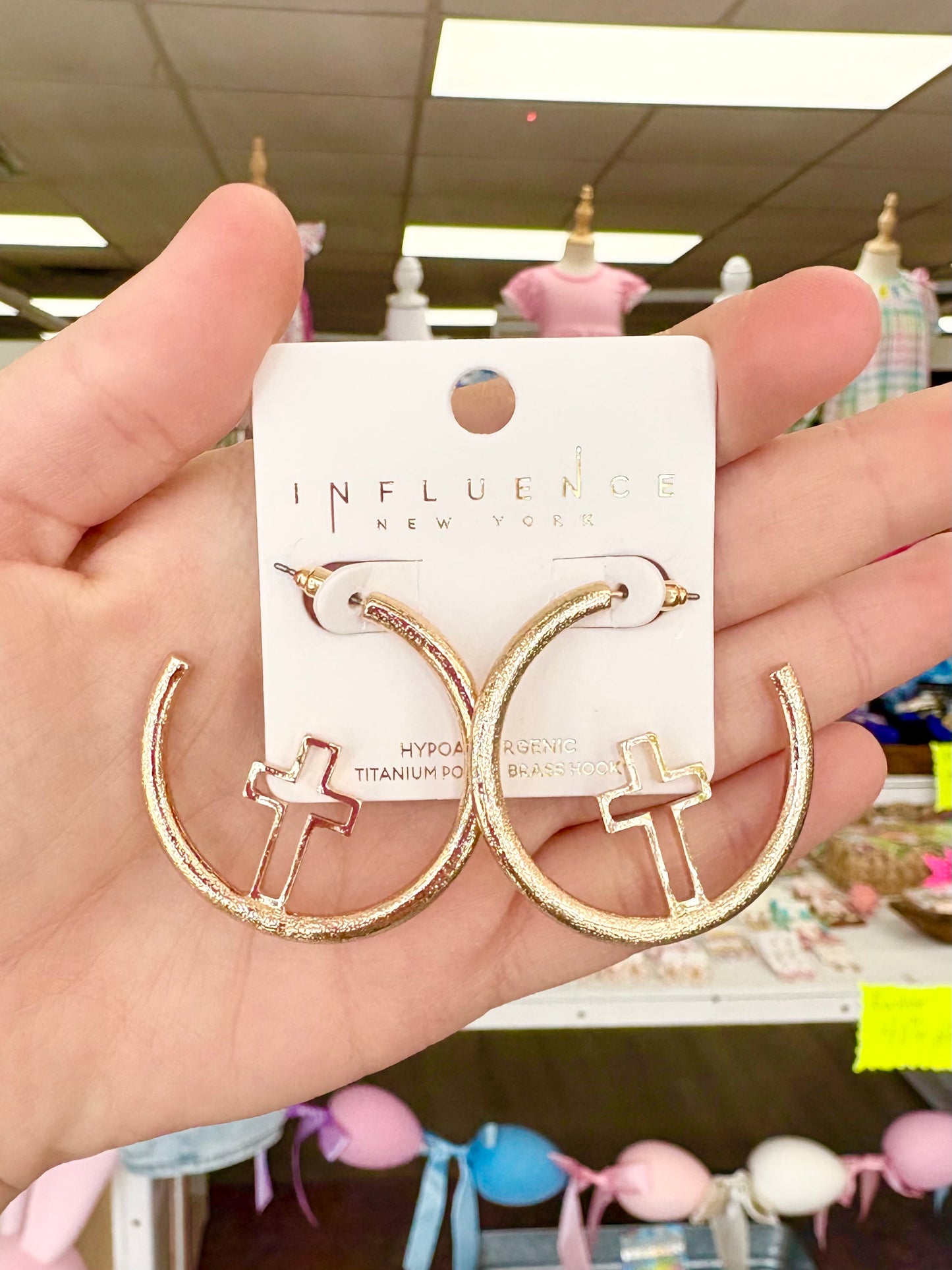 Matte Gold Cross Outline Hoops