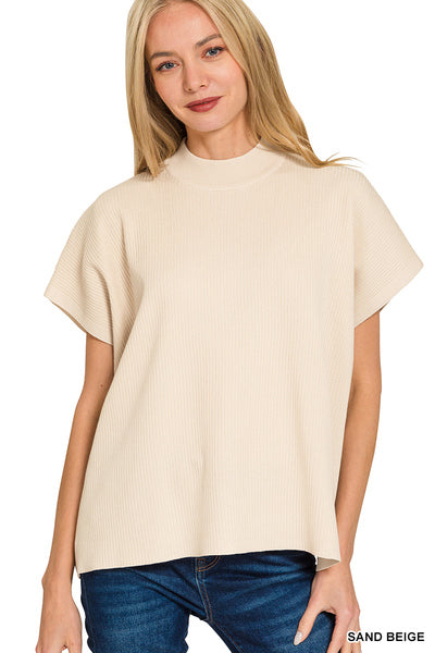 Women’s Sand Beige Viscose Mock Neck Sweater