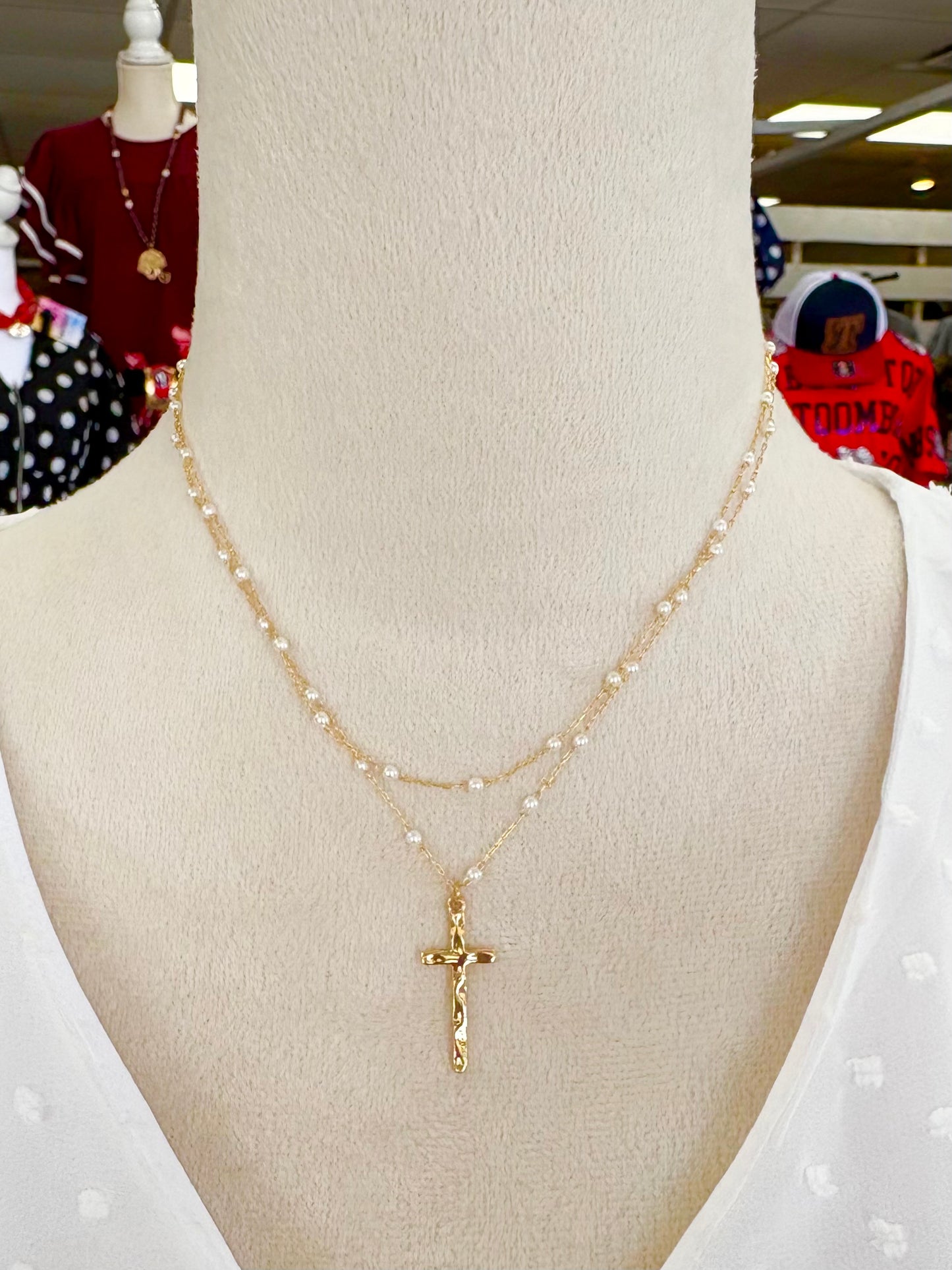 KK Dainty Pearl Cross Necklaces