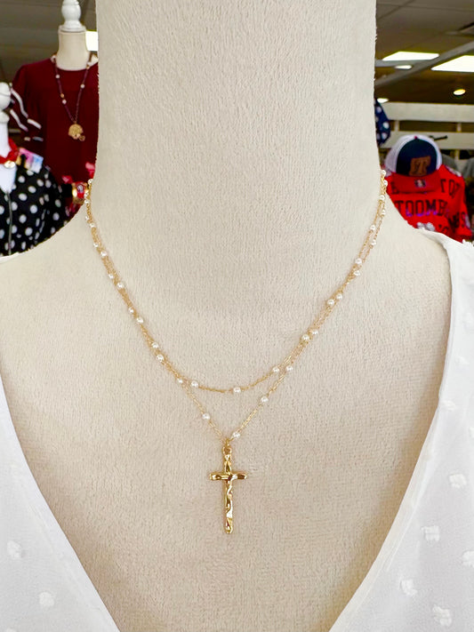 KK Dainty Pearl Cross Necklaces