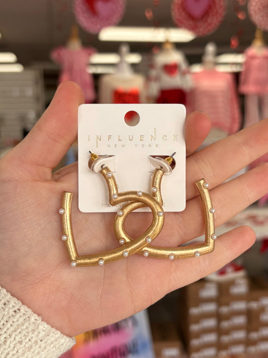 KK Gold Pearl Heart Hoops