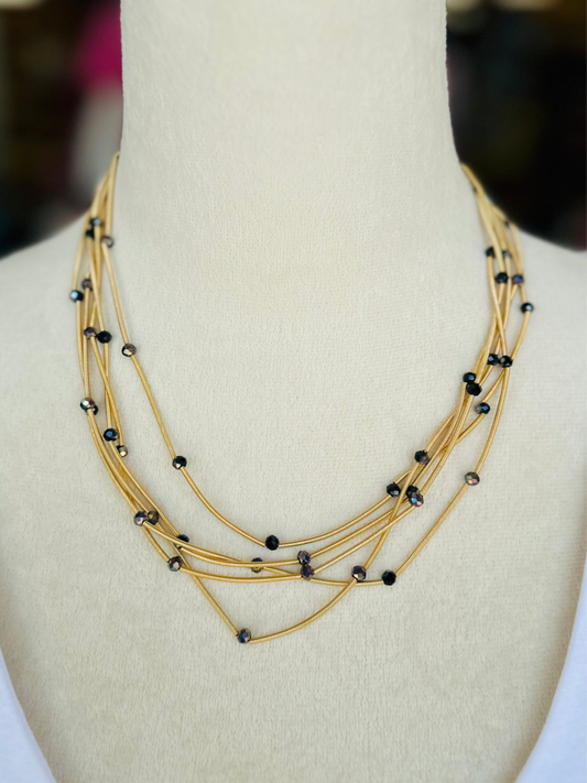 KK Metallic Coils and Gun Metal Beaded Necklace