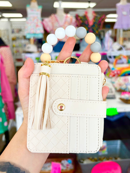 KK Beige Textured Wallet Wristlet