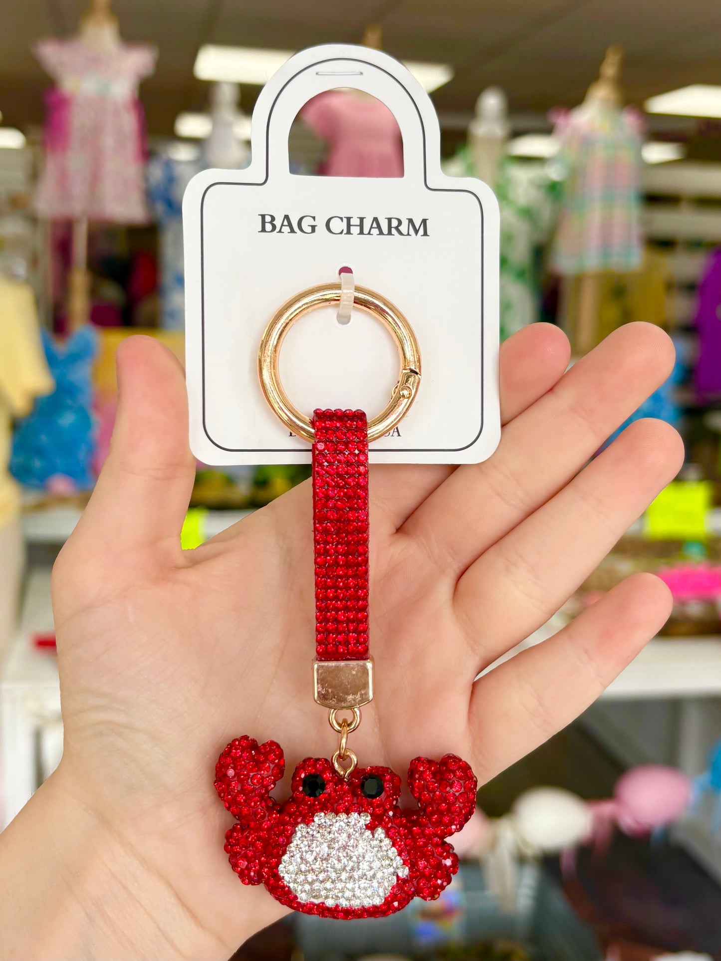 Rhinestone Crab Keychain