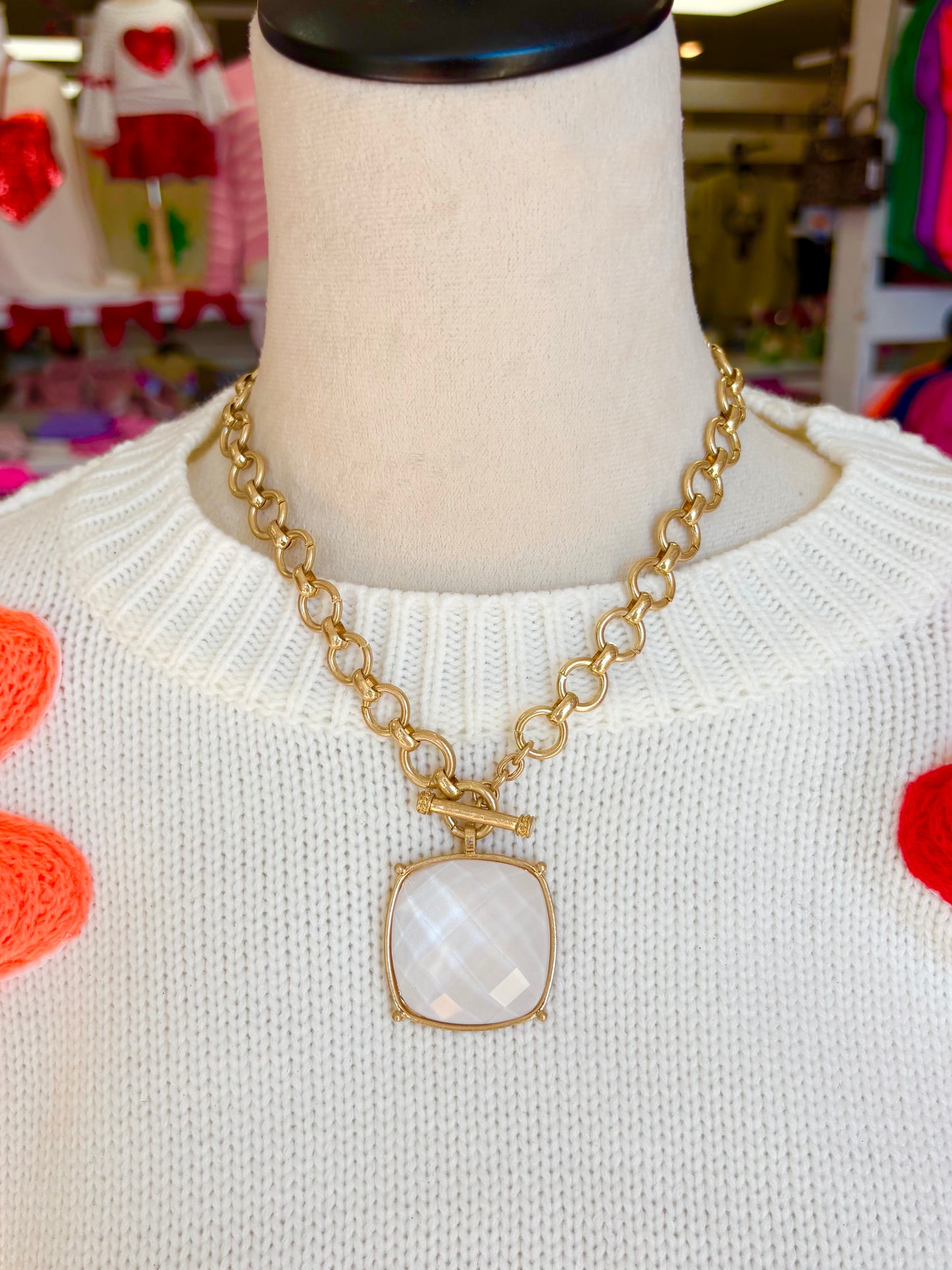 Large White Square Stone Necklace