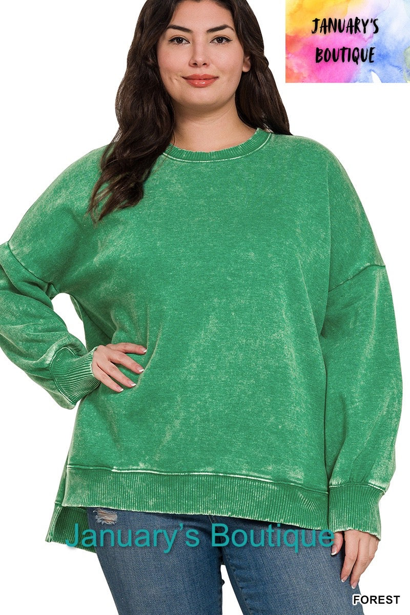 Women’s Plus Acid Washed Pullover~Forest