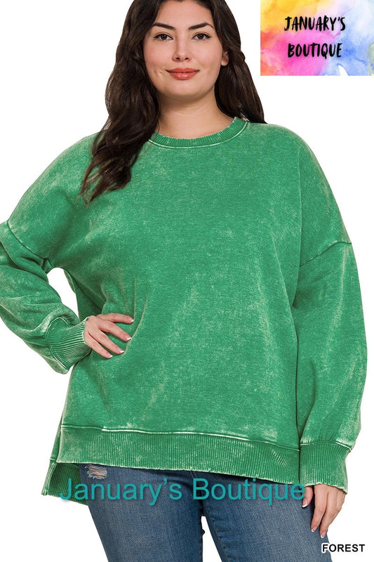 Women’s Plus Acid Washed Pullover~Forest