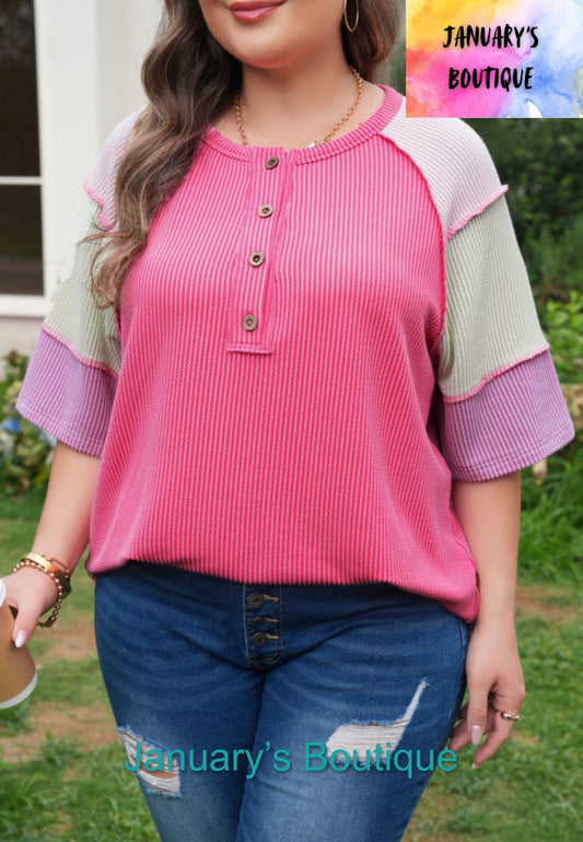 Women’s Plus Ribbed Color Block Top