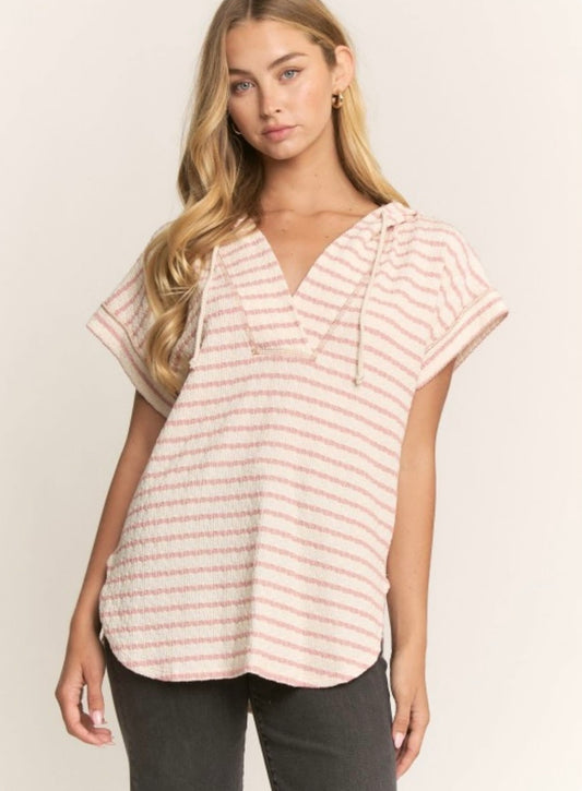 Women’s Pink & White Hooded Top