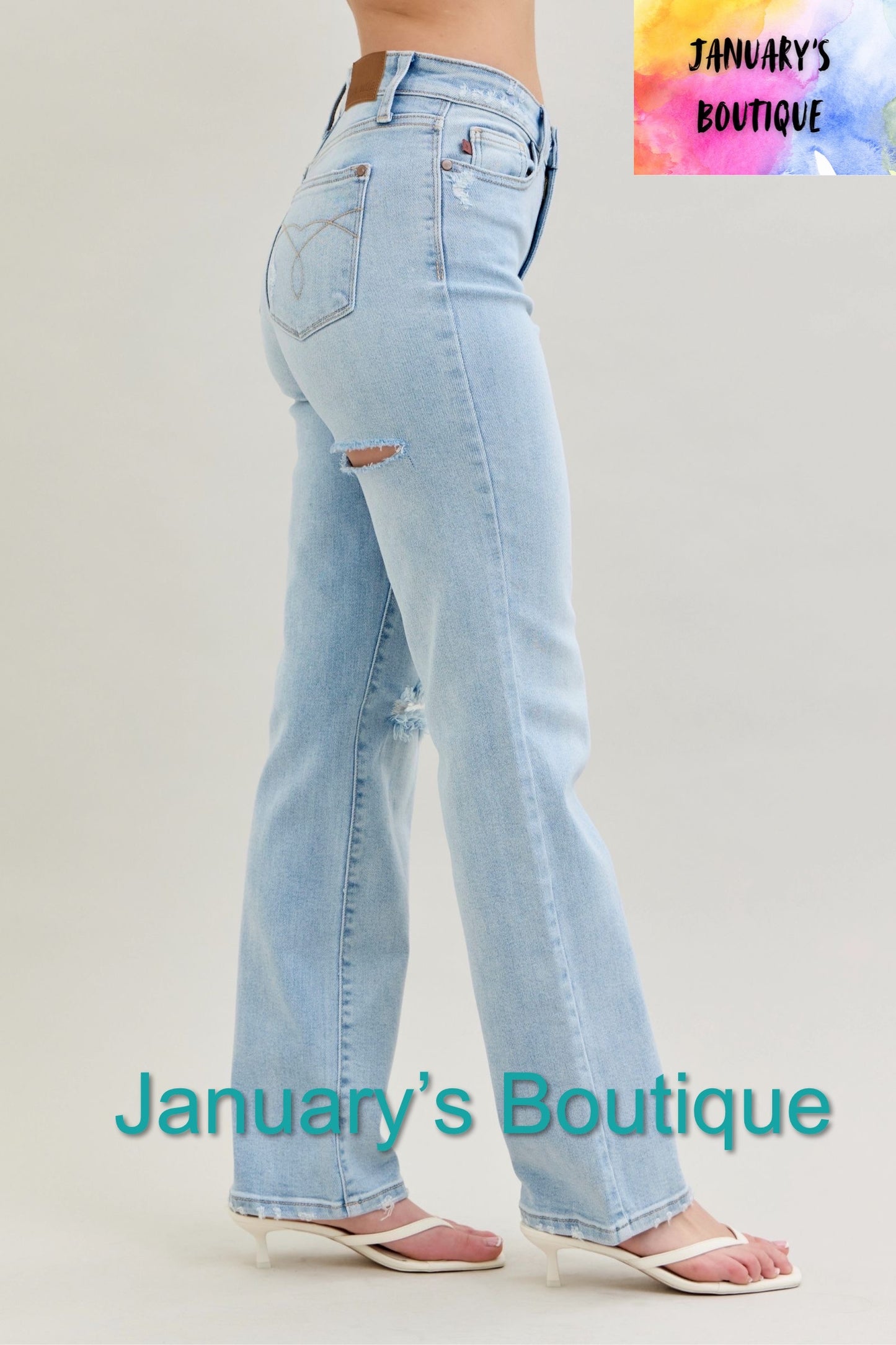 Women’s Judy Blue High Waist Destroy & Back Ripped 90'S Straight Fit Jeans