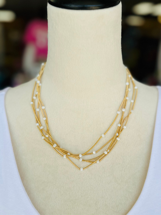 KK Metallic Coils and White Beaded Necklace