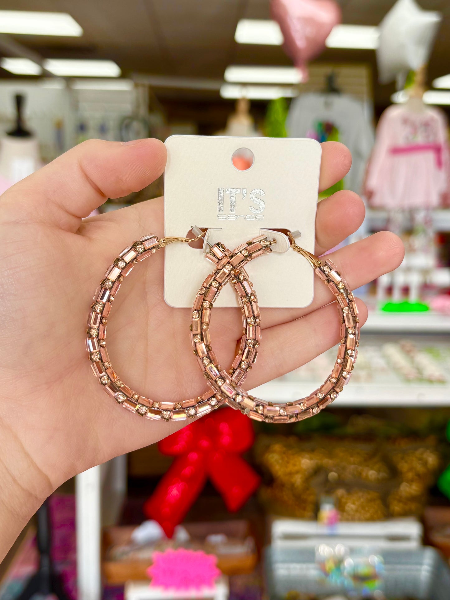 Rose Gold Rhinestone Hoops