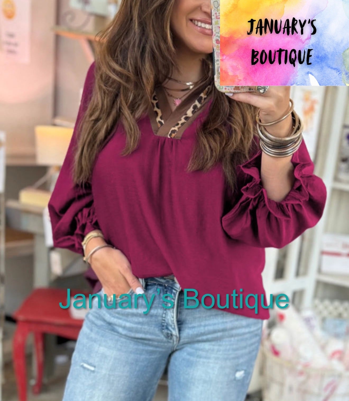 Women’s Leopard V-neck Blouse