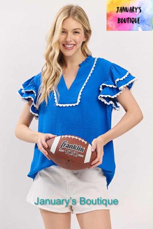 Women’s Royal Blue & White Ric Rac Top