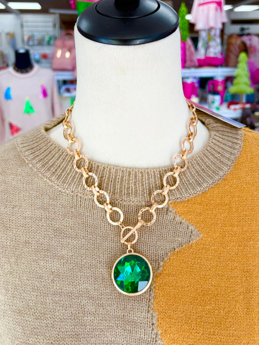 Matte Gold Green Stone Necklace