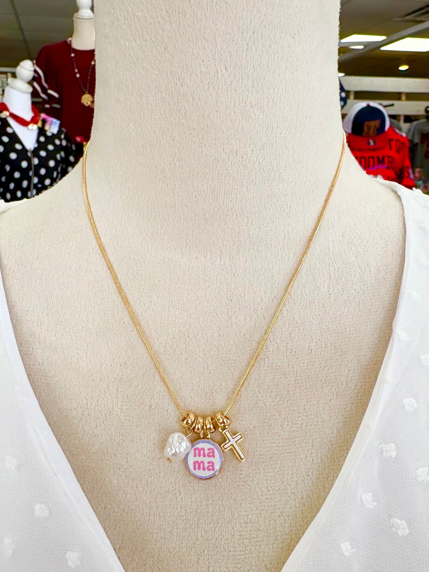 KK Pink Dainty “mama” Charm Necklace