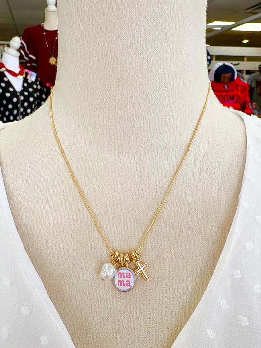 KK Pink Dainty “mama” Charm Necklace