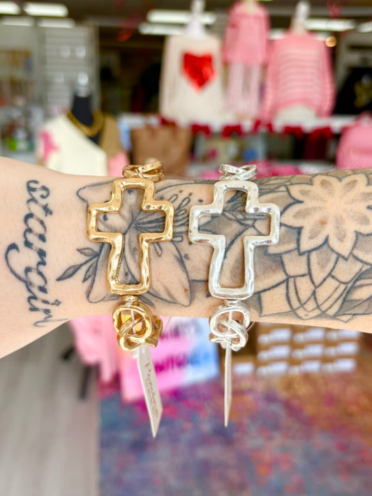 Hammered Cross Chain Bracelet