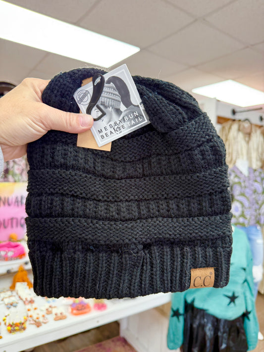 Women’s Black Ponytail Beanie