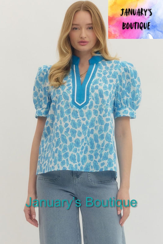 Women’s Entro Blue Leopard Top