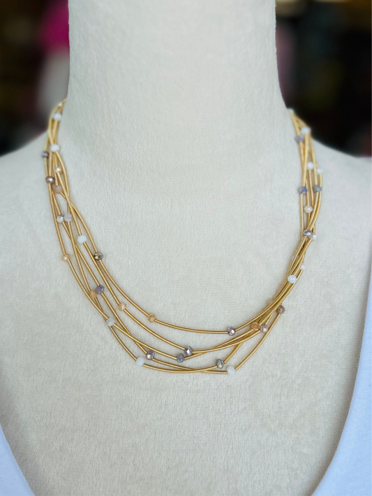 KK Metallic Coils and Beige Beaded Necklace