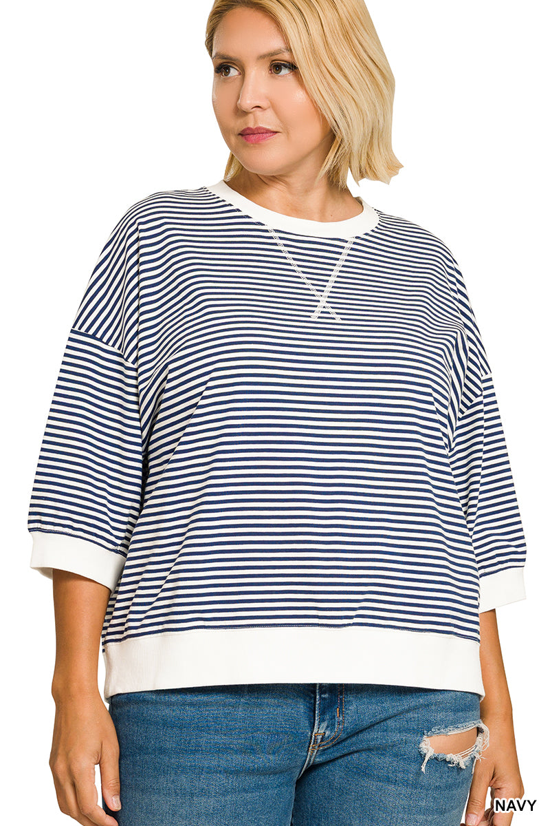 Women’s Plus Navy Striped Pullover
