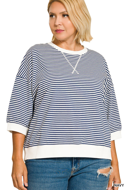 Women’s Plus Navy Striped Pullover