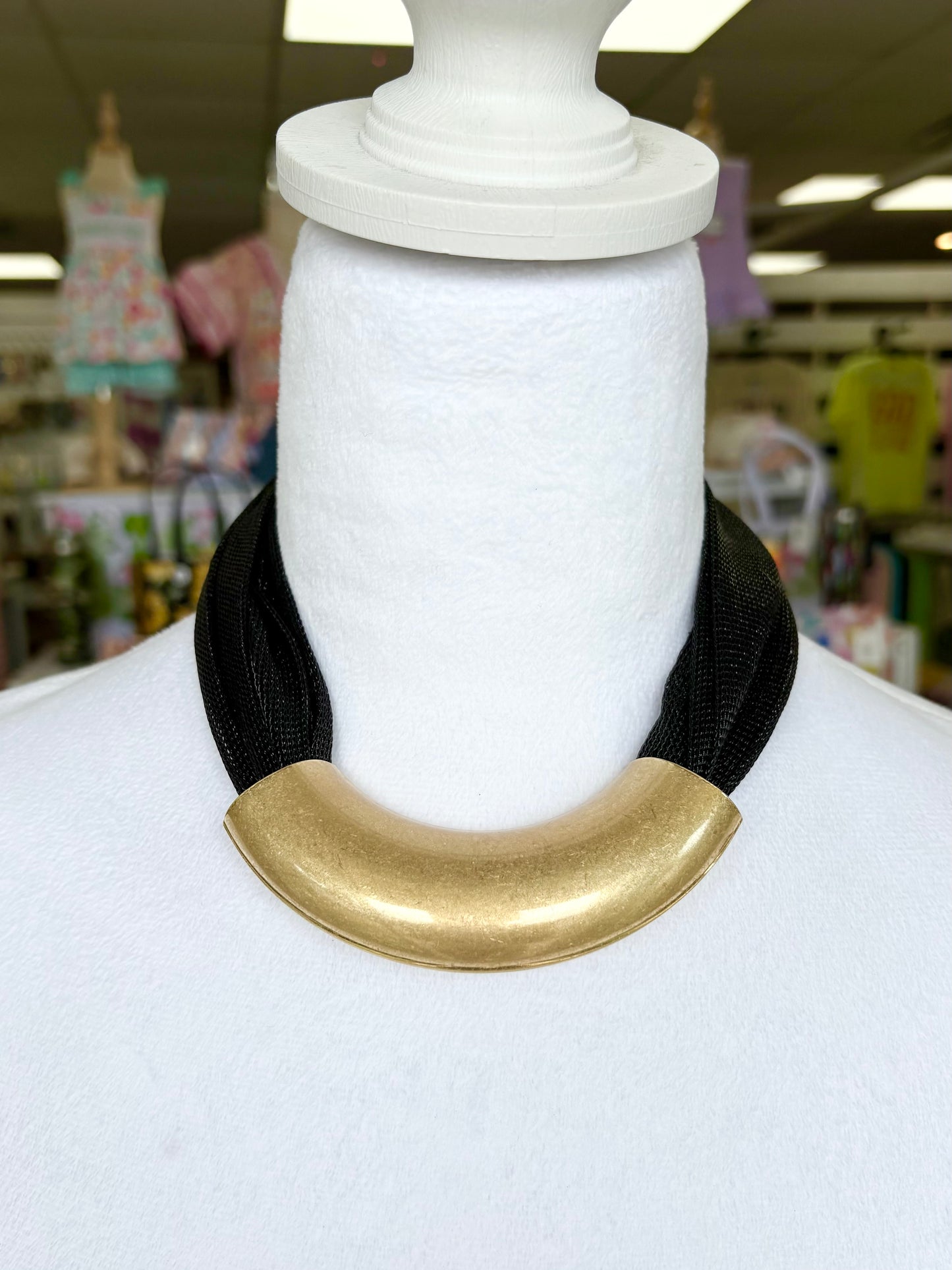 Matte Gold Black Fabric Necklace