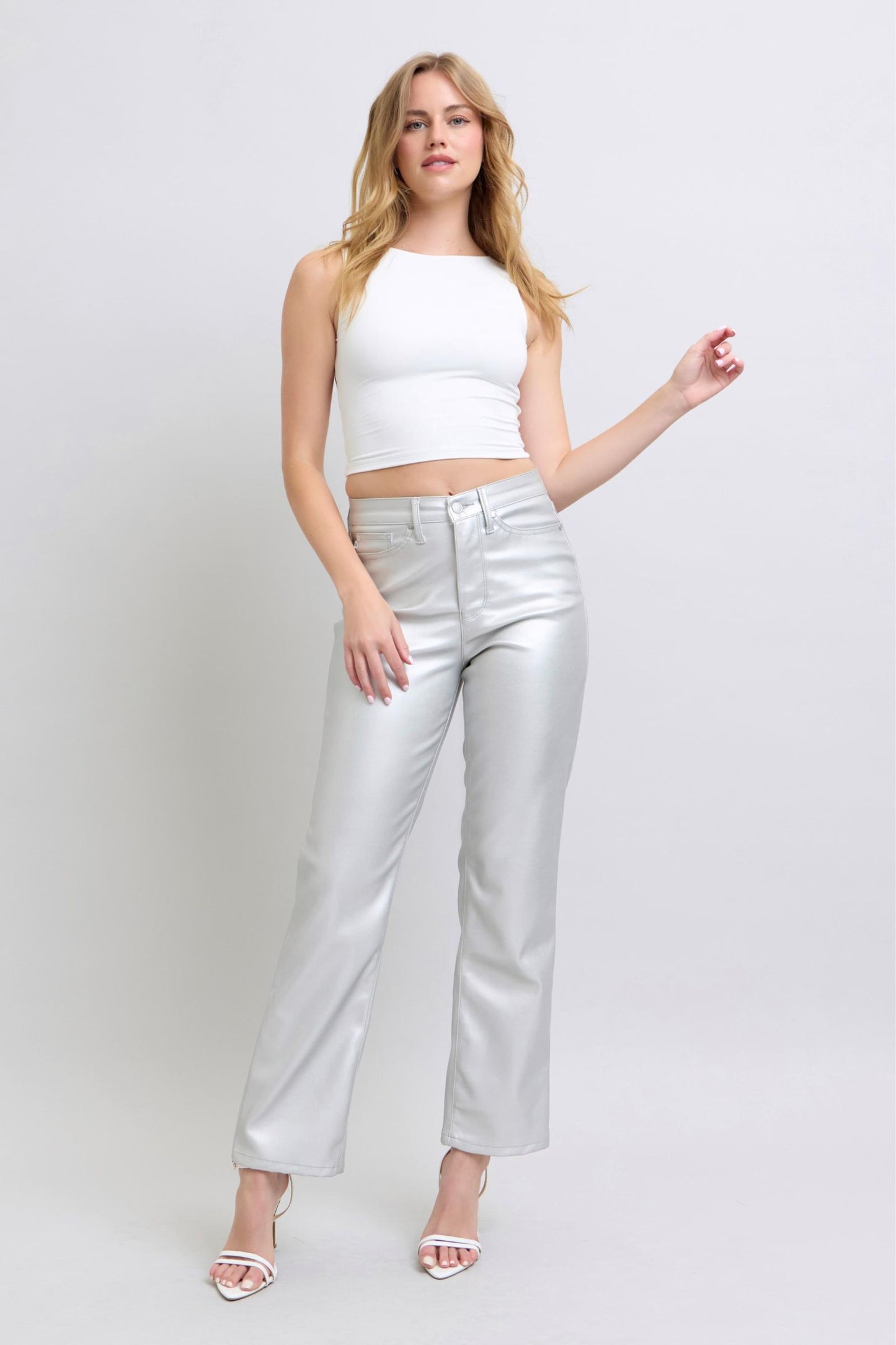 Women’s Judy Blue Tummy Control Metallic Silver Pants