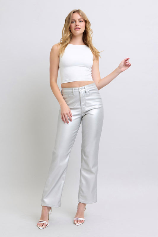 Women’s Judy Blue Tummy Control Metallic Silver Pants
