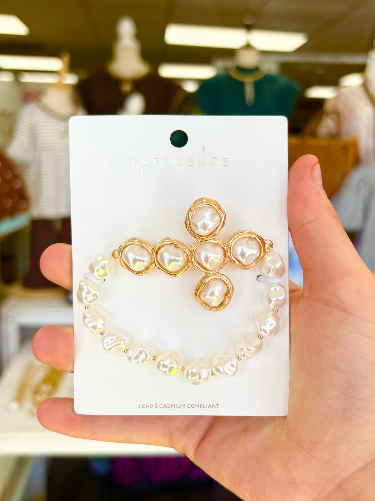KK Cross & Baroque Pearl Bracelet