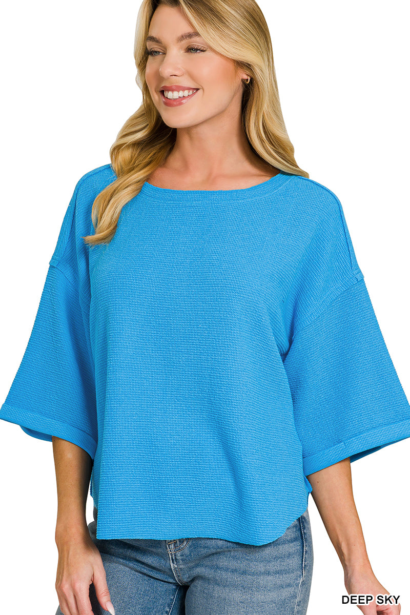 Women’s Double Knit Exposed Hem Deep Sky Top