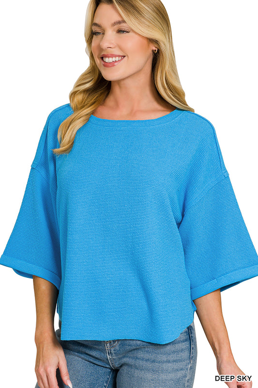 Women’s Double Knit Exposed Hem Deep Sky Top