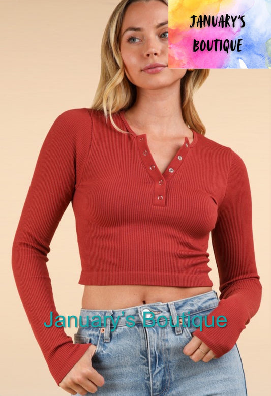 Women’s Crop Rust Henley Top