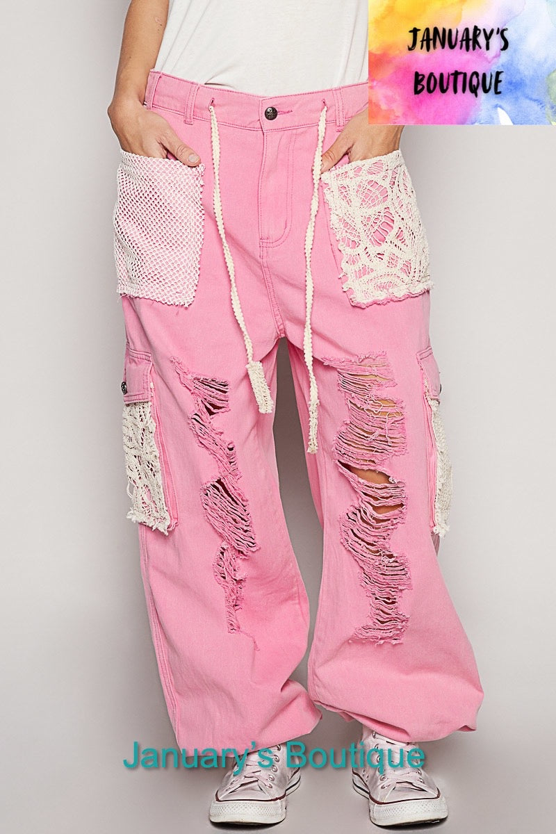 Women’s Pink & Lace Baggy Pants