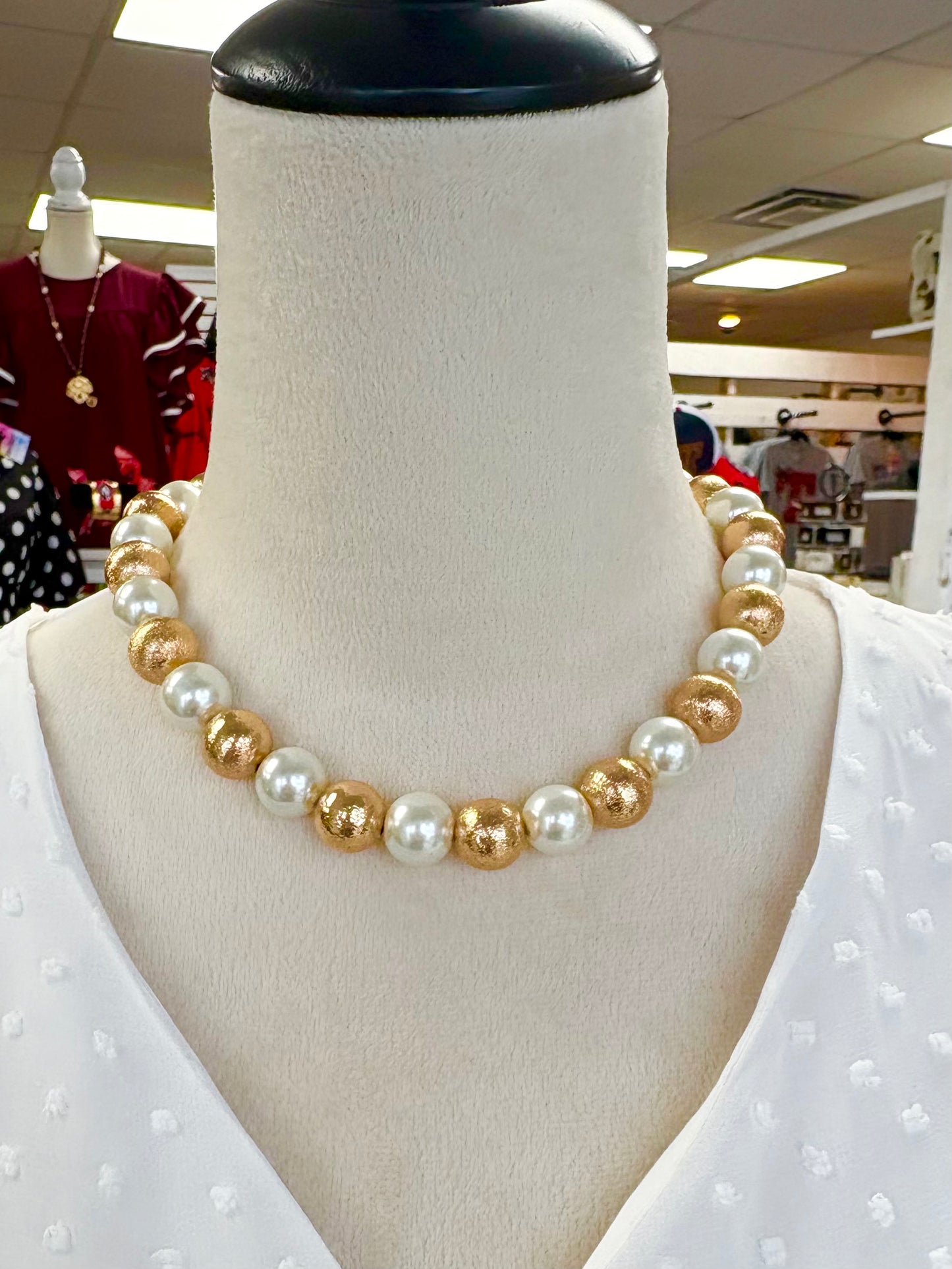 Chunky Matte Gold Pearl Necklace