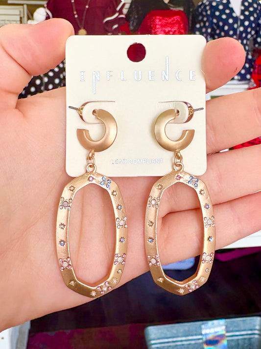 Matte Gold Multi Rhinestone Drop Earrings