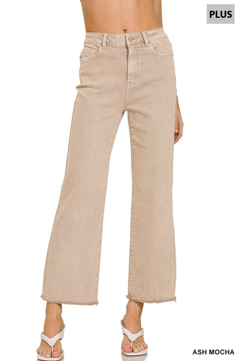 Women’s Plus Acid Washed Frayed Ash Mocha Jeans