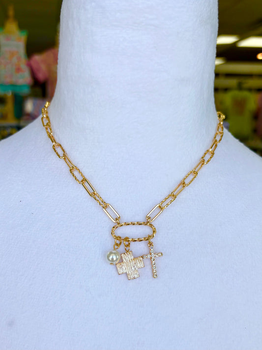 KK Gold Cross Charm Necklace