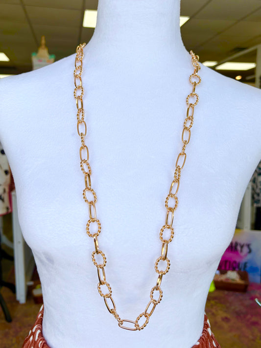 Long Gold Chunky Indented Necklace