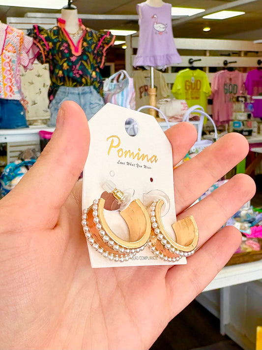 KK Small Thick Gold Pearl Hoops