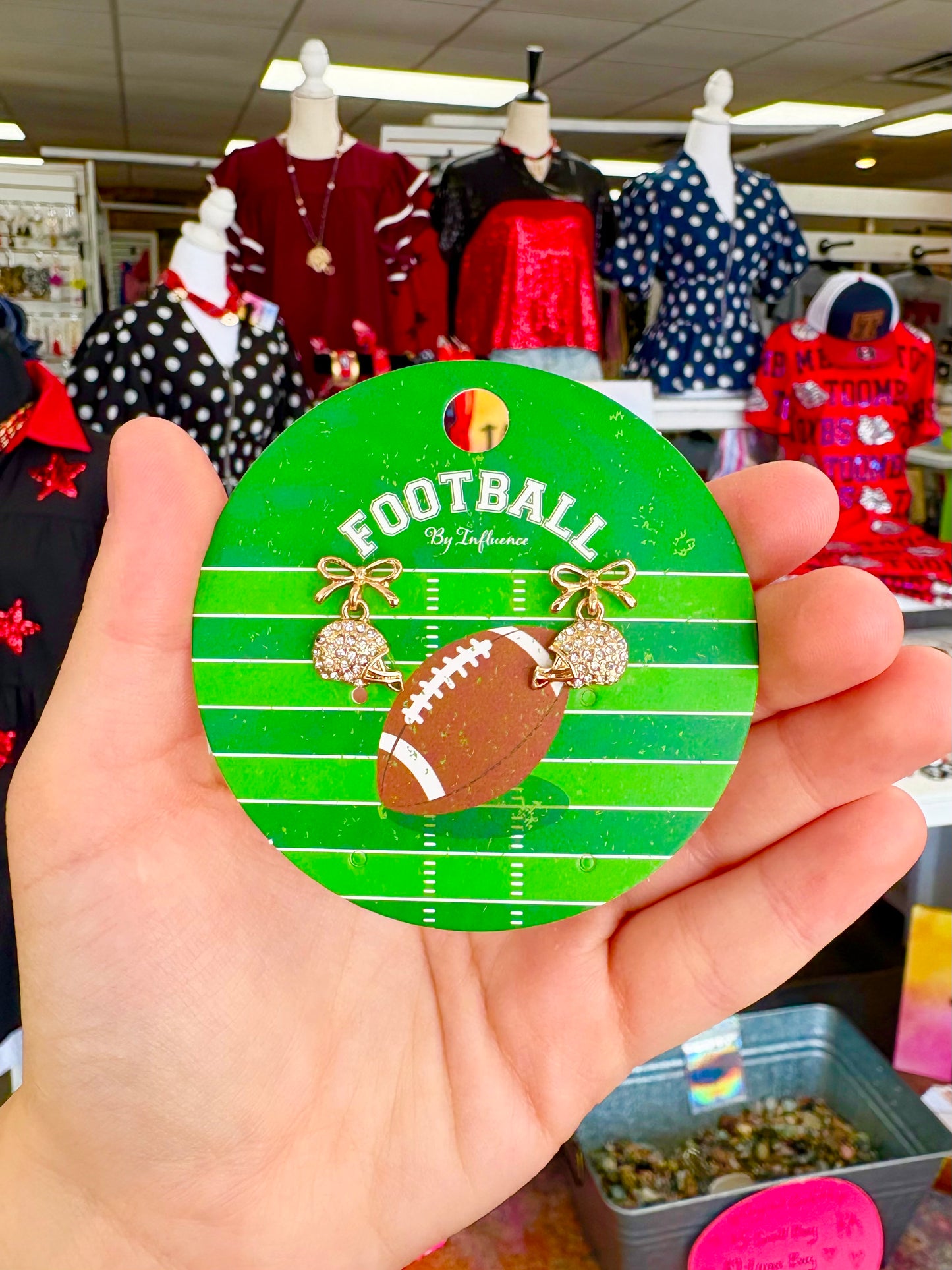 KK Bow Rhinestone Football Helmet Earrings